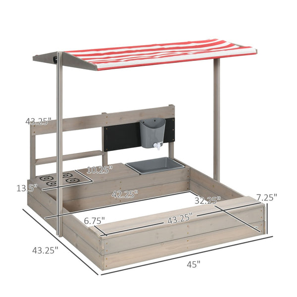 English Elm Outsunny Wooden Kids Sandbox with Tilting Canopy and Built-in Kitchen Playset W2225P200480
