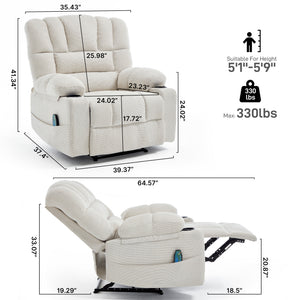 English Elm Living Space Reclining Chair with 8-Point Vibration, Lumbar Heating, Multi-Recline Comfort and Easy Assembly Beige W1403P364987