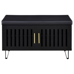 English Elm Astor Smoked Finish Entryway Bench with Drawer Open Shelving and Faux Leather Seat Black B062P440401