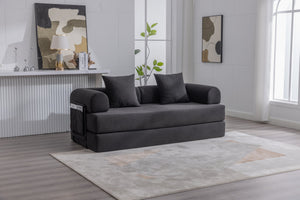 English Elm UNITED modular foldable sofa with metal frame, corduroy upholstery, side pocket & quick assembly convenience Black W1568P374081