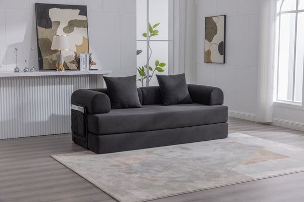 English Elm UNITED modular foldable sofa with metal frame, corduroy upholstery, side pocket & quick assembly convenience Black W1568P374081