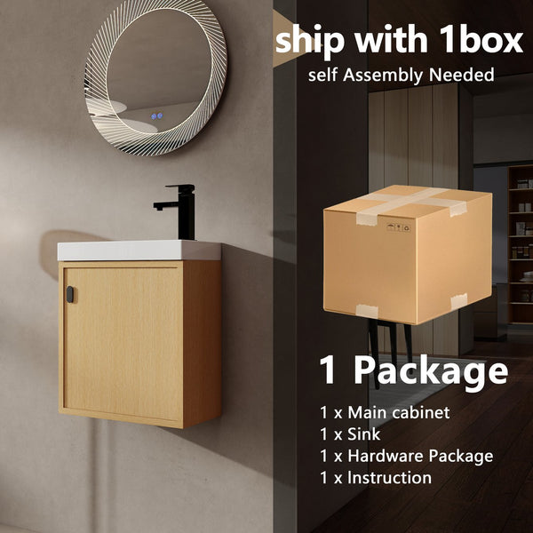 English Elm 18.5" Stylish Wall-Mounted Bathroom Vanity With Durable Resin Sink, Soft-Close Door, Space-Saving Design W1972P362138