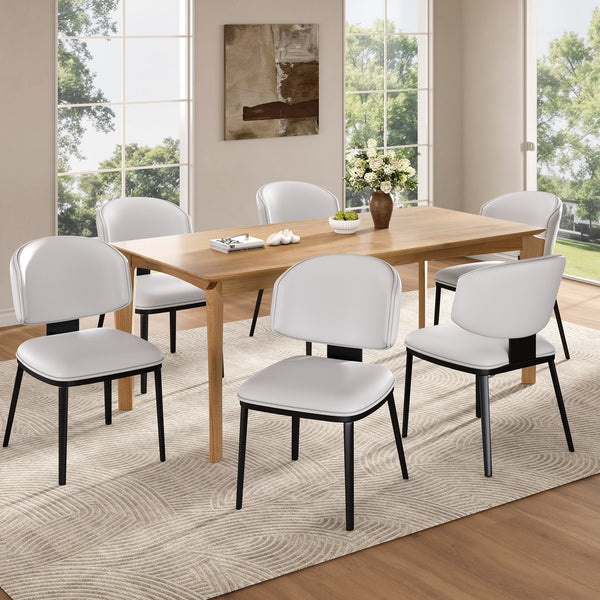 English Elm Christopher Knight Home® - 7 Pieces Modern Wood Faux Leather Metal Dining Set with Tapered Rubberwood Legs and Comfort Chairs Black White,Natural N768P263098W_6_64676.00NOAK
