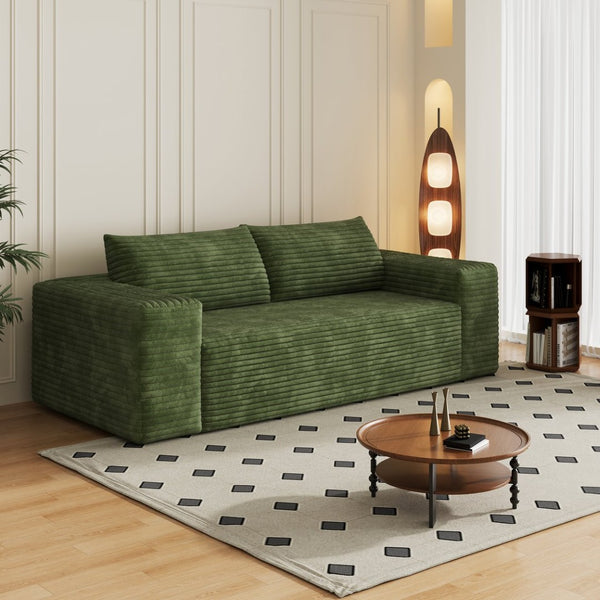 English Elm 78.8" Corduroy Three Seat Sofa Deep Cushioned Low Profile Couch for Modern Living Rooms Green W2824P409858