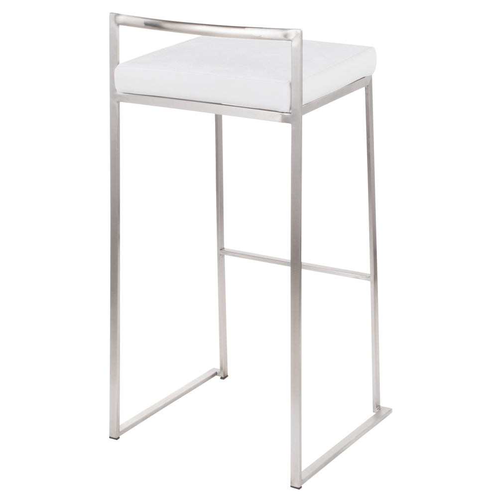 English Elm Fuji Stackable Barstool Set Of 2 - Modern Stainless Steel Frame With Plush White Velvet Cushions B202P222172