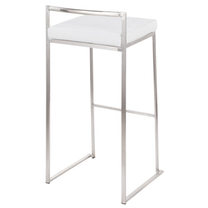 English Elm Fuji Stackable Barstool Set Of 2 - Modern Stainless Steel Frame With Plush White Velvet Cushions B202P222172