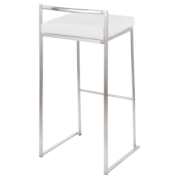 English Elm Fuji Stackable Barstool Set Of 2 - Modern Stainless Steel Frame With Plush White Velvet Cushions B202P222172