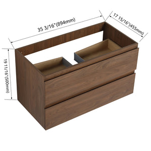 English Elm 36" Wall-Mounted Bathroom Vanity Cabinet with Wood Grain Finish, Soft-Close Drawers, Water-Resistant Plywood Brown Oak W999P174703