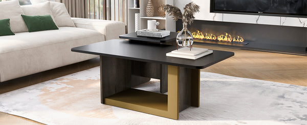 English Elm VIBE Modern Light Luxury Two-Piece Coffee Table Set with Metal Frame and Durable MDF Top for Living Room Black N724P321447B