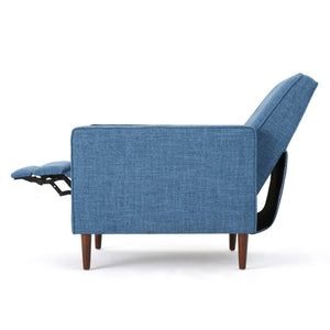 English Elm Christopher Knight Home® - Fabric Recliner Chair Mid-Century Modern Pushback Single Sofa with Tufted Cushion, Birch Legs, Cozy Comfort Blue 60741.00MBLU