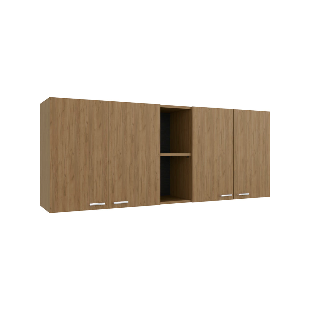 English Elm Portofino Modern 150 Wall Cabinet Oak MDF with Double Doors, Built-In Dish Rack, Display Shelves B200P286977