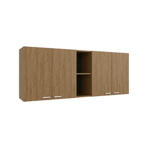 English Elm Portofino Modern 150 Wall Cabinet Oak MDF with Double Doors, Built-In Dish Rack, Display Shelves B200P286977