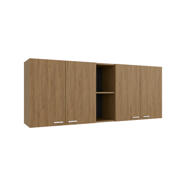English Elm Portofino Modern 150 Wall Cabinet Oak MDF with Double Doors, Built-In Dish Rack, Display Shelves B200P286977