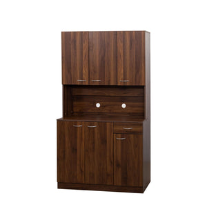 English Elm 70.87" Melamine Wardrobe & Kitchen Cabinet, 6-Door Storage with Drawer & Open Shelf, Walnut Finish, Durable Sturdy Design W331S00172