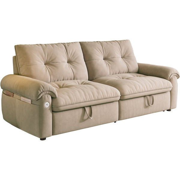 English Elm It 77-inch convertible velvet sofa bed, 2-in-1 loveseat to guest bed with steel frame, high-resilience foam comfort Brown W3820S00015