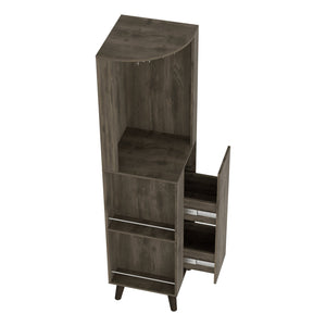 English Elm Cincinatti Corner Bar Cabinet Dark Brown with Stemware Rack, 2 Railed Shelves, 2-Tier Drawer, Open Prep Shelf B070S00176