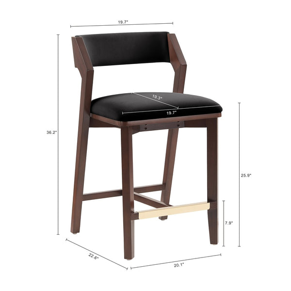English Elm Counter Stool Velvet Upholstered Walnut Frame with Gold Footrest for Kitchen Bar B365P398016