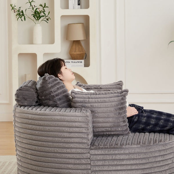 English Elm 50"l Corduroy Oversized Sleeper Chair with Neck Pillow Support for Lounge or Bedroom Grey W834P405864