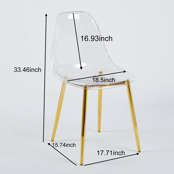 English Elm gold modern transparent dining chairs set of 4 — gold metal legs, clear PP seats, minimalist, 220 lb capacity W234P196532