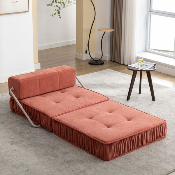 English Elm Green Chenille Floor Sofa Convertible Futon Chair with Modular Sleeping Support Orange W3612P376633