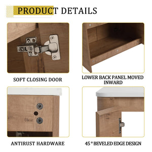 English Elm 30'' Wall-Mounted Bathroom Vanity With Elegant Ceramic Art Sink, Soft-Close Doors & Space-Saving Design W999S00390