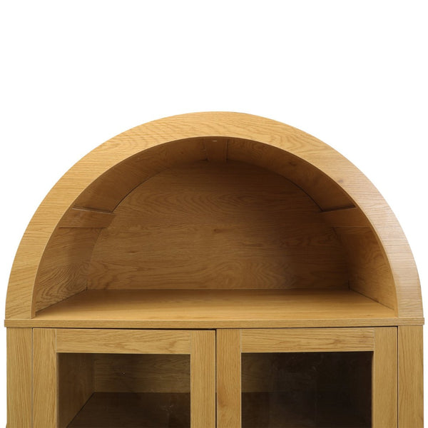 English Elm 71" Arched Glass Barn Door Pantry Cabinet Farmhouse Mdf Storage for Kitchen Dining Oak W2917S00015