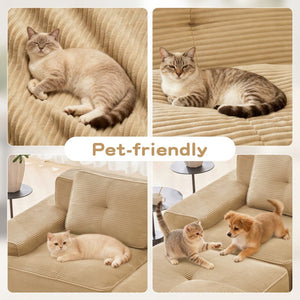 English Elm Modern Corduroy Sectional Sofa Deep Seat V Shape Tufted Couch with Movable Ottoman Camel W714S01588