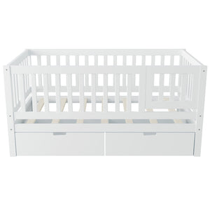 English Elm Convertible Toddler Daybed Solid Pine Kids Bed with Storage Drawers and Removable Rails White N899P429848K