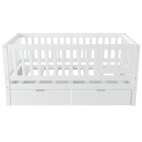 English Elm Convertible Toddler Daybed Solid Pine Kids Bed with Storage Drawers and Removable Rails White N899P429848K