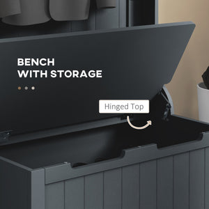 English Elm HOMCOM 3-in-1 Entryway Hall Tree Bench with 4 Double Hooks, Shoe Storage, Anti-Tip, Compact Black W2225P217205