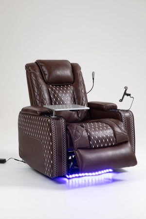 English Elm Power Zero Gravity Recliner with USB Cup Holders, LED Reading Light, Leather match, Infinite Recline Brown W547P164339