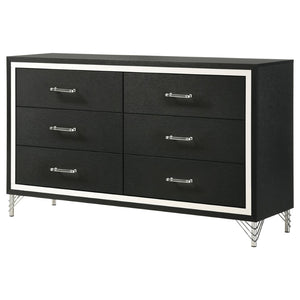 English Elm Frances Six Drawer Dresser Warm Wood Grain Finish with Nickel Bail Handles for Bedroom B062P447798