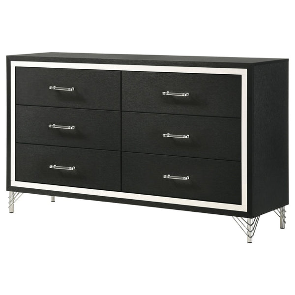 English Elm Frances Six Drawer Dresser Warm Wood Grain Finish with Nickel Bail Handles for Bedroom B062P447798