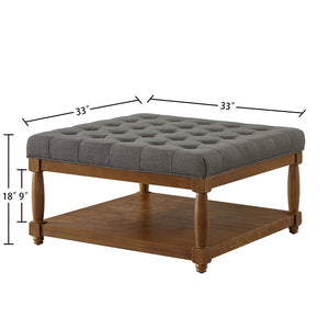 English Elm Large Tufted Linen Square Ottoman with Solid Wood Shelf for Living Room Use Granite W2186P379326