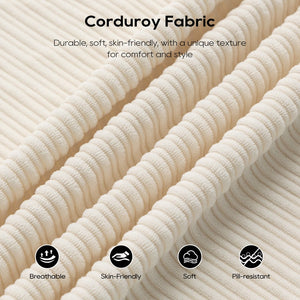 English Elm L-Shaped Convertible Sectional Sofa with Memory Foam, Steel Frame, No Assembly, Corduroy Comfort White W2959S00018