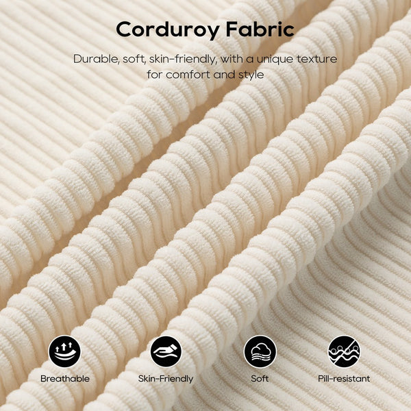 English Elm L-Shaped Convertible Sectional Sofa with Memory Foam, Steel Frame, No Assembly, Corduroy Comfort White W2959S00018