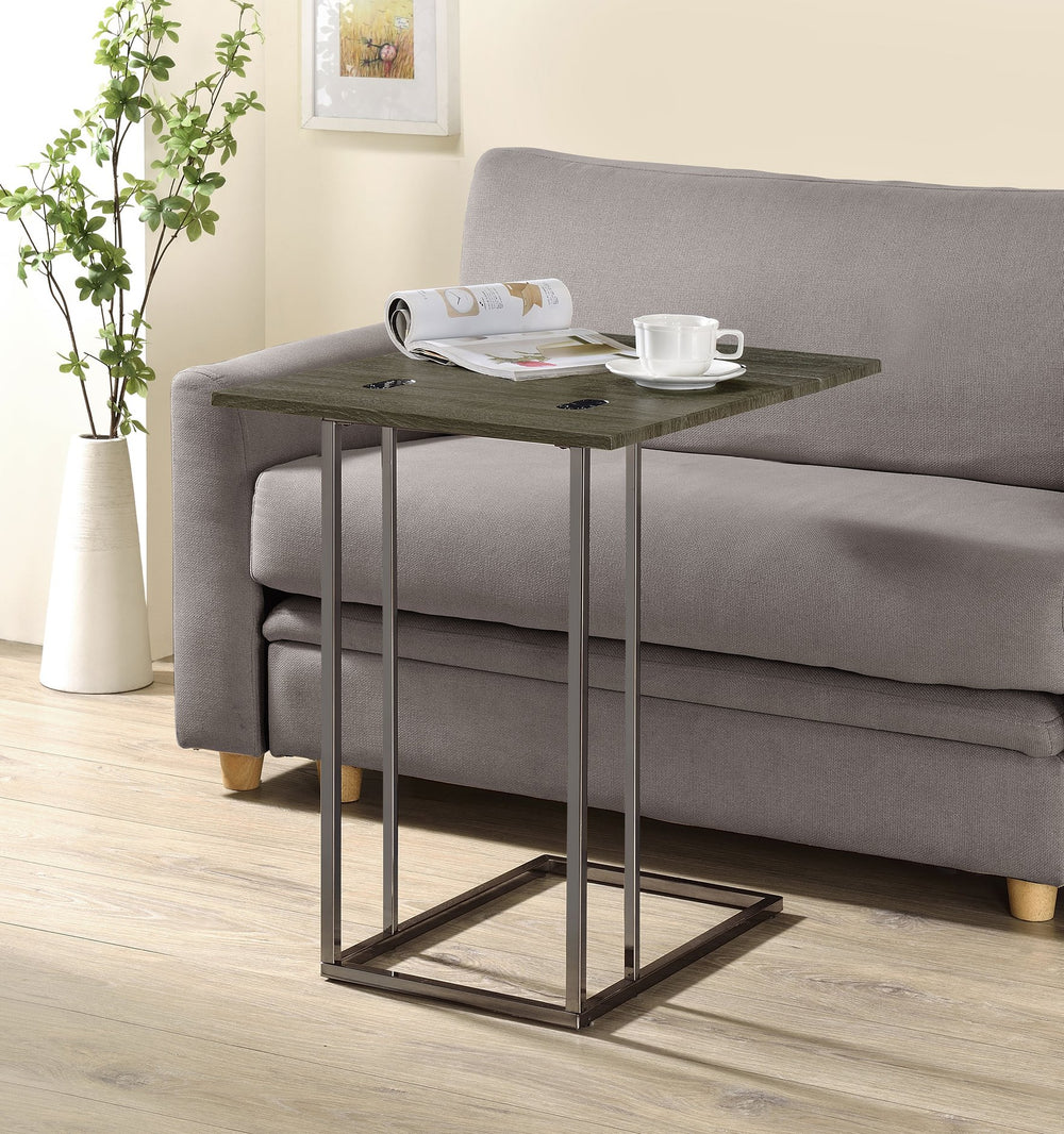 English Elm Expandable Weathered Grey C-Table with Fold-Out Top, Scratch-Resistant Laminate, Metal Base — Slim Space-Saver for Modern Living B016P381252