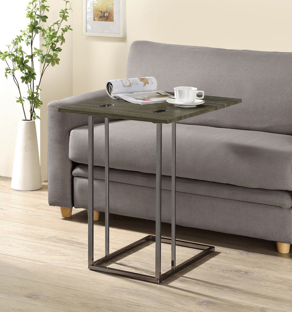 English Elm Expandable Weathered Grey C-Table with Fold-Out Top, Scratch-Resistant Laminate, Metal Base — Slim Space-Saver for Modern Living B016P381252
