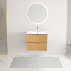 English Elm 24 Inch Floating Bathroom Vanity With Ceramic Sink - Modern Wall-Mounted Storage Cabinet In Light Brown W1550S00034