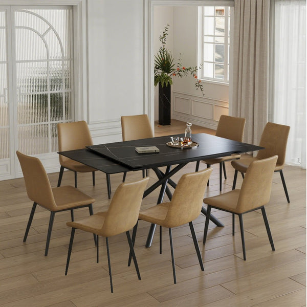 English Elm Retractable Modern Sintered Stone Dining Table Set With 8 Chairs - Durable & Stylish For Any Home W509S00129-GIGA