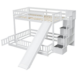 English Elm Twin Over Full Bunk Bed With Slide & Storage Staircase - Stylish Pine Bed With Safety Guardrails, White W504S00185-GIGA