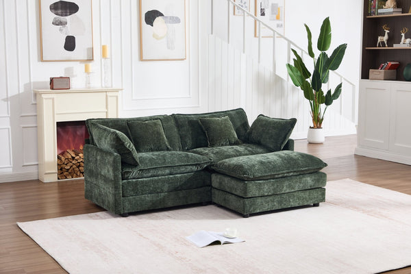 English Elm Double Seat Modular Sofa with Ottoman Chenille Upholstery Solid Wood Living Room W2100S00347