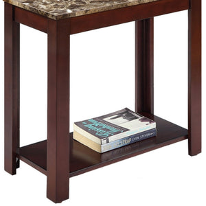 English Elm 24" Tall Wooden End Table - Dark Cherry Finish With Elegant Marble-Print Top For Versatile Use B072115843