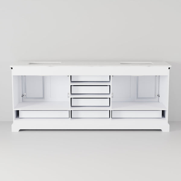 English Elm White Double Bath Vanity 80" W x 22" D with Carrara Marble Top, Soft-Close Drawers & Chrome Faucet Set B2731P258396