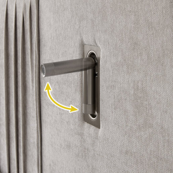 English Elm Queen Modern Upholstered Platform Bed with Pleated Chenille Headboard, Built-In Nightstand & Lamp Beige W487S00402