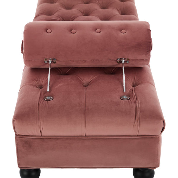 English Elm Modern Tufted Velvet Bench with Gourd Legs and Pillows for Bedroom Entryway Pink N761P335807H