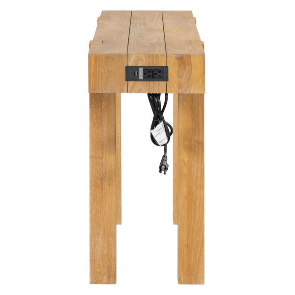 English Elm Trexm Ash Veneer Entryway Console Table Built in Power Outlet Drawer Rubberwood Natural N715P361518N