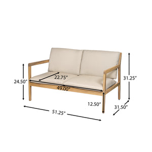 English Elm Christopher Knight Home® - Outdoor Acacia Wood Loveseat with Coffee Table — Light Teak Frame, Beige Water-Resistant Cushions, Slat Design and Durable Hardwood Finish N772P247683L