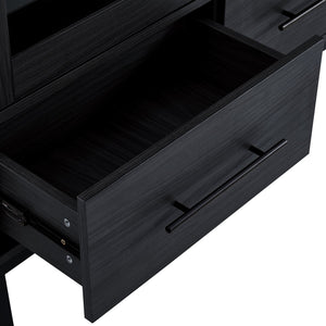 English Elm 60'' Tall Display Cabinet with LED Lighting, Tempered Glass Doors, 4 Adjustable Shelves & Drawers Black N845P261801B