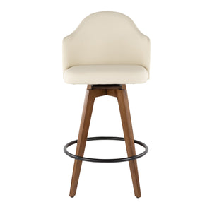 English Elm Ahoy Mid-Century Counter Stool Walnut Frame with Faux Leather Upholstery and 360° Swivel Comfort Cream B202P222358